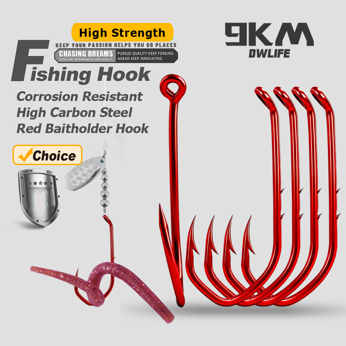 Fishing Hook Offset - Haczyk 9KM Baitholder 50-100 szt. Czerwony